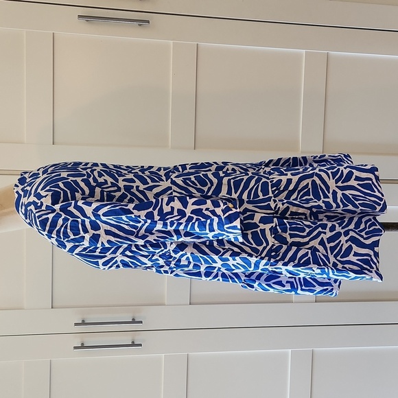 Rachel Zoe Vibrant Blue and White Patterned Midi Babydoll Dress Size Small - Picture 3 of 8